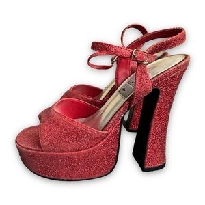 Y2K Red Glitter Platform Sandals Size 7
